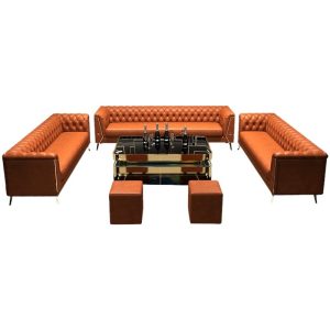 Premium leather sofa set with tufted design, suitable for hotels and restaurants