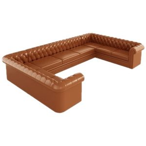 Brown leather U-shaped sectional sofa for commercial use