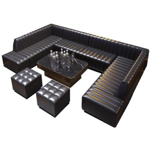 Black leather sectional sofa set, commercial grade, modern design