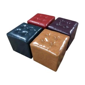 Leather ottoman stools with tufted design, suitable for commercial environments