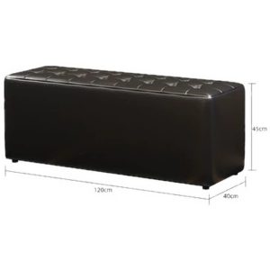 Black leather storage bench with tufted design, suitable for commercial environments