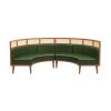 Curved Commercial Banquette Seating with Wood, Cane, Green Upholstery for Restaurants