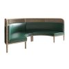Commercial Curved Booth Seating: Wood, Cane & Green Upholstery for Hospitality
