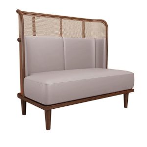 Modern cane-back loveseat with plush upholstery, suitable for commercial use