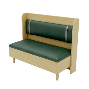 Light Oak Wood and Green Leather Commercial Bench Seating