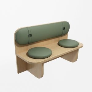 Light wood commercial seating set with green cushions