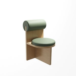 Modern commercial chair with wooden frame and green fabric