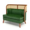 Commercial Green Leather Loveseat with Rattan Backrest