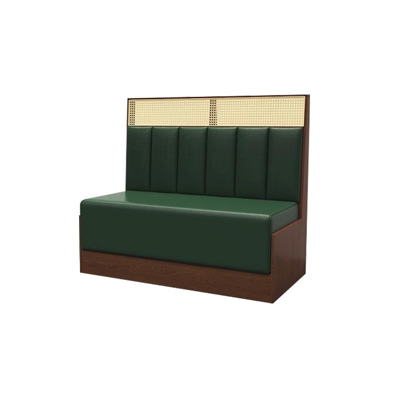 Commercial Green Leather Wood Booth Seating