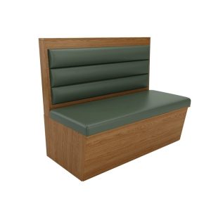 Green leather and wooden commercial booth seating