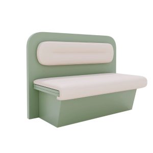 Green and Cream upholstered commercial wall-mounted bench