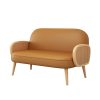 Commercial Grade Leather Loveseat with Wood Accents