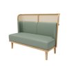 Commercial Grade Modern Green Leather Loveseat with Wood Backrest