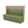 Commercial Grade Green Leather Sofa with Wood Backrest