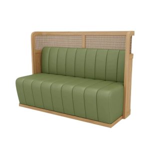 Commercial Grade Green Leather Sofa with Wood Backrest
