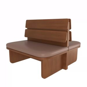 Commercial-grade wooden bench with leather seat