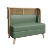 Commercial Green Leather Loveseat with Rattan Backrest