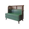 Commercial Green Leather Loveseat with Wooden Backrest