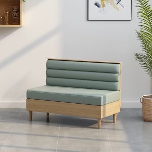 Teal leather wood backrest bench, commercial grade, durable seating