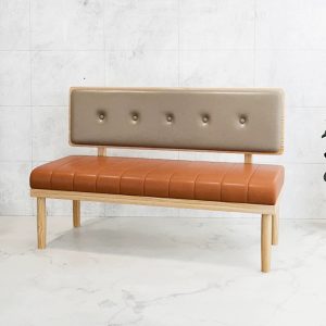 Leather and wood dining bench, commercial grade