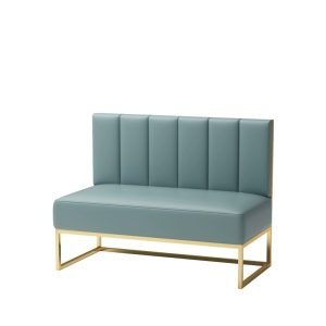 Teal leather bench with gold frame, suitable for commercial use