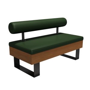 Green leather and wood commercial bench