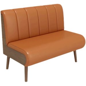 Brown leather upholstered commercial dining bench