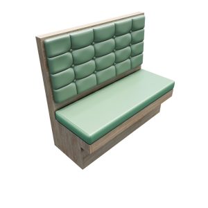 Green leatherette upholstered wood bench for commercial use