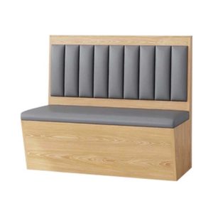 Oak and gray upholstered commercial booth seating