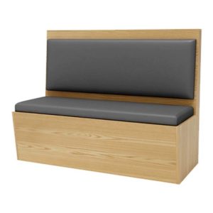Light Oak Wood and Grey Leather Commercial Dining Bench