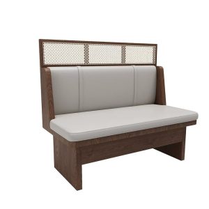 Walnut and leather dining booth seating, commercial-grade, comfortable, durable