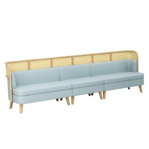 Blue leather sofa with rattan backrest, suitable for commercial use