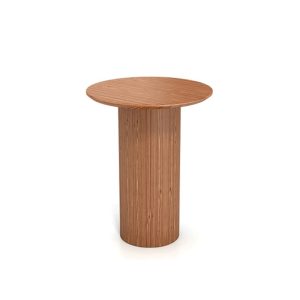 Solid wood round table with cylindrical base, suitable for commercial use