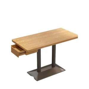 Oak and metal commercial table with drawer