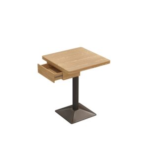 Oak and metal end table with drawer, suitable for commercial environments