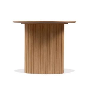 Teak wood bar table with vertical slats, suitable for commercial use