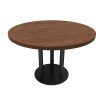 Commercial Walnut Round Dining Table - Heavy-Duty Steel Base