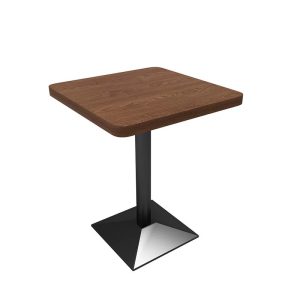 Square commercial dining table with wood top and metal base
