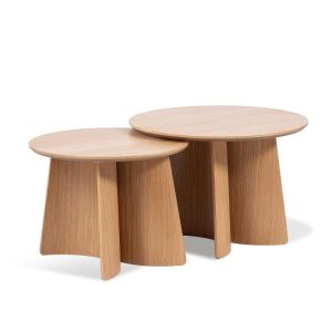 Oak nesting tables, commercial-grade furniture, durable wood construction
