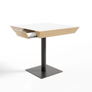 Modern commercial table with wood finish and metal base