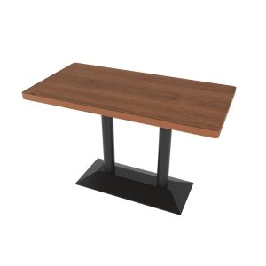 Walnut wood dining table with black metal base