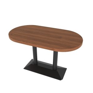 Walnut wood conference table with black metal base