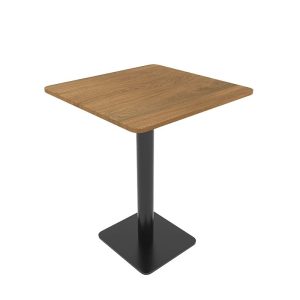 Commercial-grade square table with wooden top and black metal base