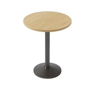 Commercial-grade round wooden table with metal base