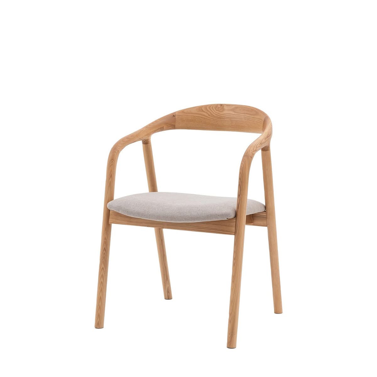 Contemporary wooden dining chair with curved backrest and upholstered seat