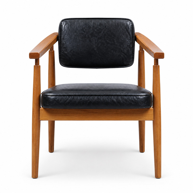 Commercial Grade Leather & Wood Armchair