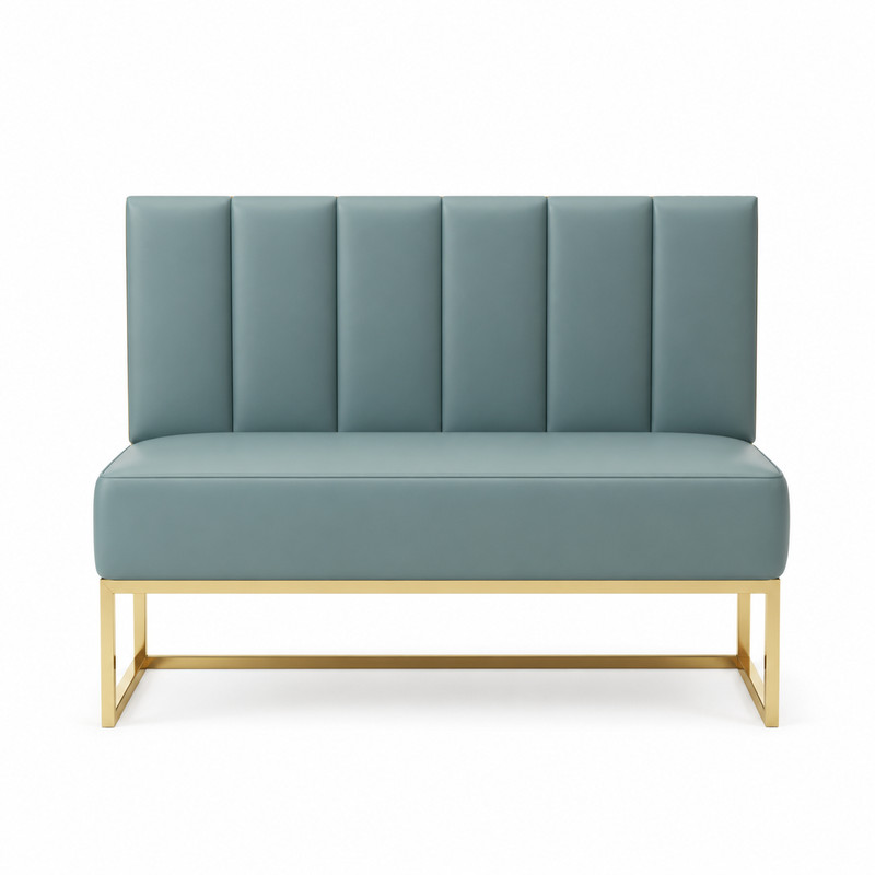 Commercial Grade Teal Leather Bench with Gold Frame