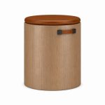 Commercial Wood Stool with Leather Seat - left 45-degree view