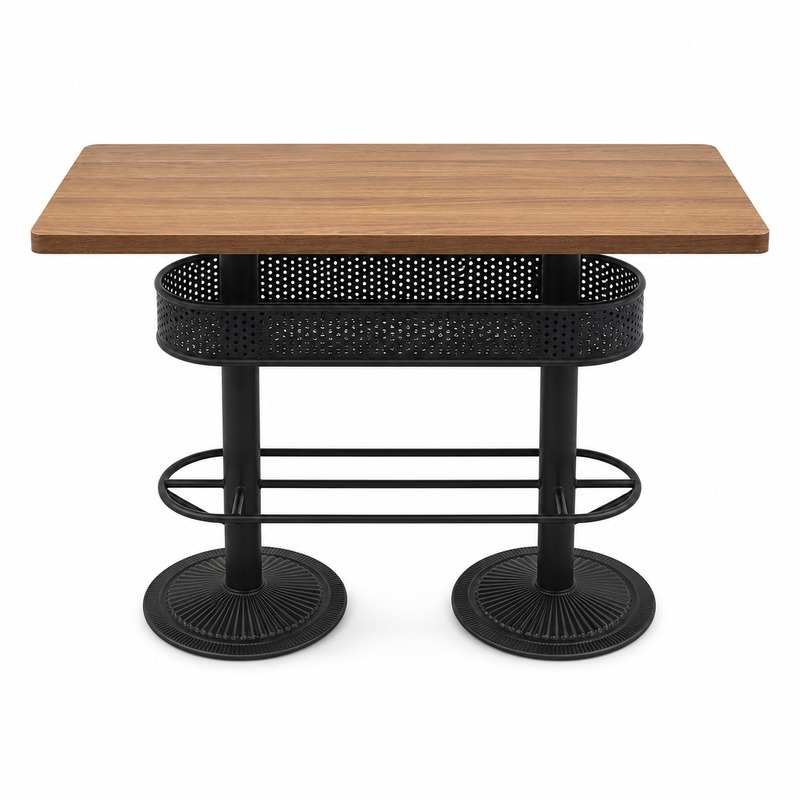 Double Pedestal High Bar Table with Storage Basket