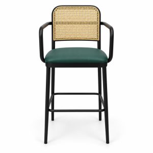 JYX-050 Green Cane-Back Metal Bar Stool front view